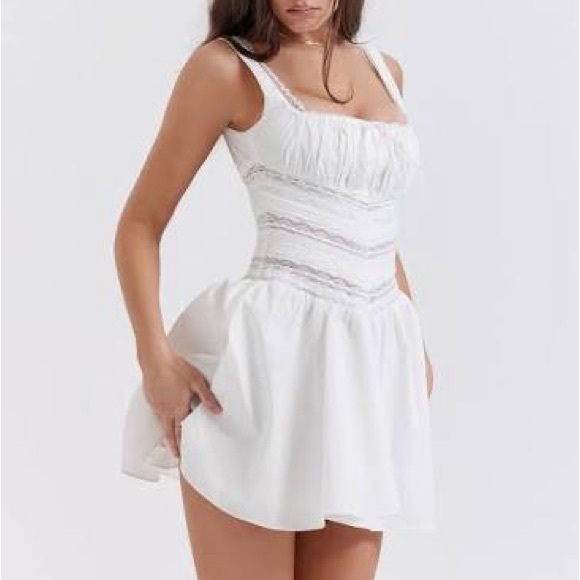 House of CB White Lace-Trim Mini Dress Tiffani mini dress xs - Picture 5 of 13